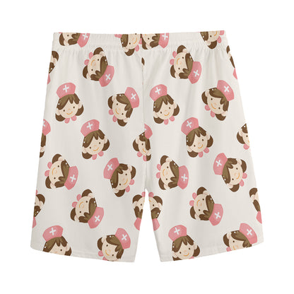Cute Cartoon Nurse Pattern Print Men's Sports Shorts