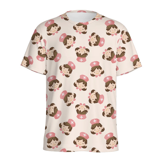 Cute Cartoon Nurse Pattern Print Men's Sports T-Shirt