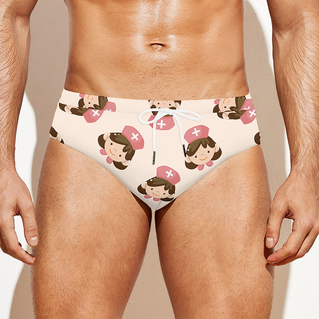 Cute Cartoon Nurse Pattern Print Men's Swim Briefs