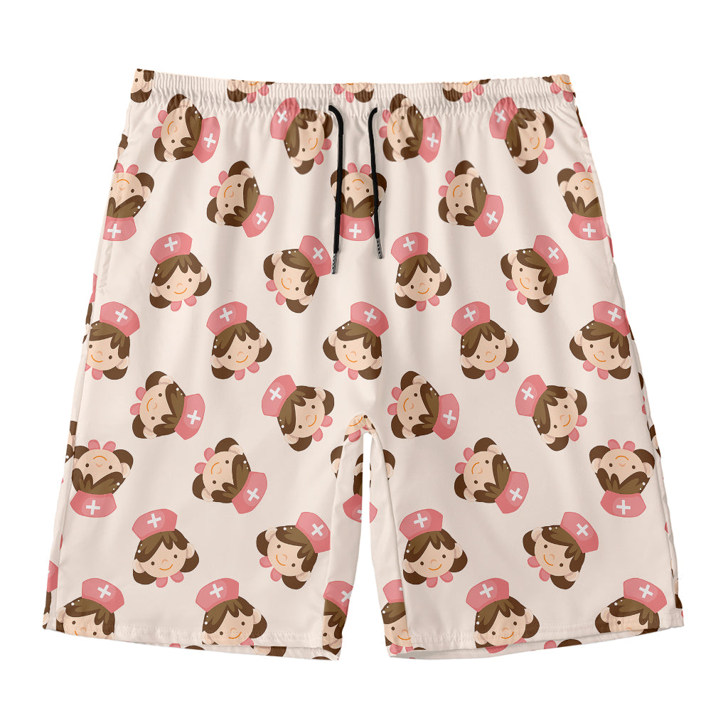 Cute Cartoon Nurse Pattern Print Men's Swim Trunks