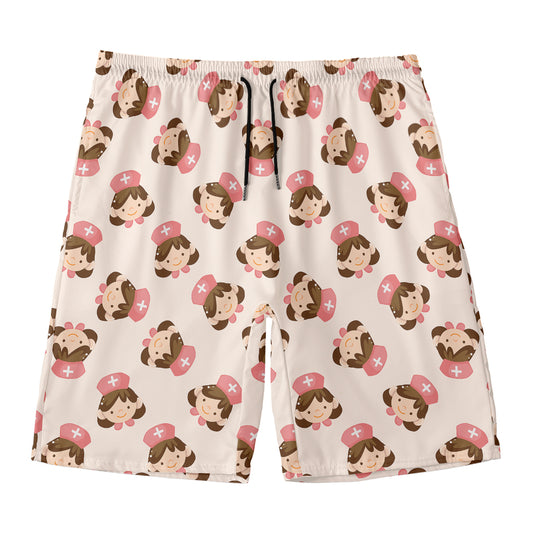 Cute Cartoon Nurse Pattern Print Men's Swim Trunks