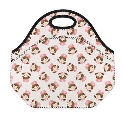 Cute Cartoon Nurse Pattern Print Neoprene Lunch Bag