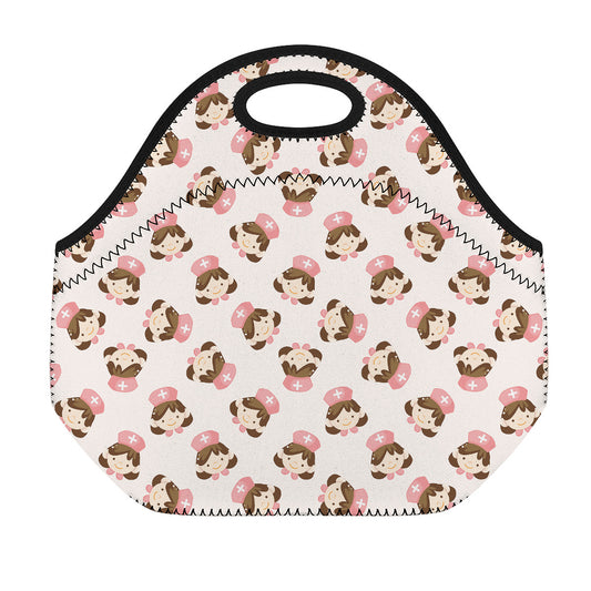 Cute Cartoon Nurse Pattern Print Neoprene Lunch Bag