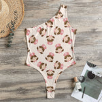 Cute Cartoon Nurse Pattern Print One Shoulder Bodysuit