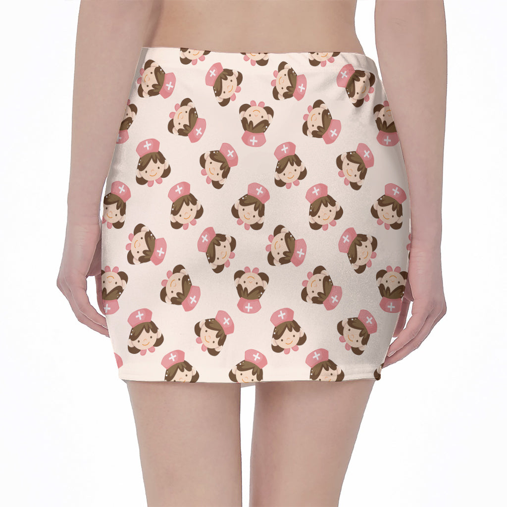 Cute Cartoon Nurse Pattern Print Pencil Mini Skirt