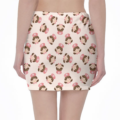 Cute Cartoon Nurse Pattern Print Pencil Mini Skirt