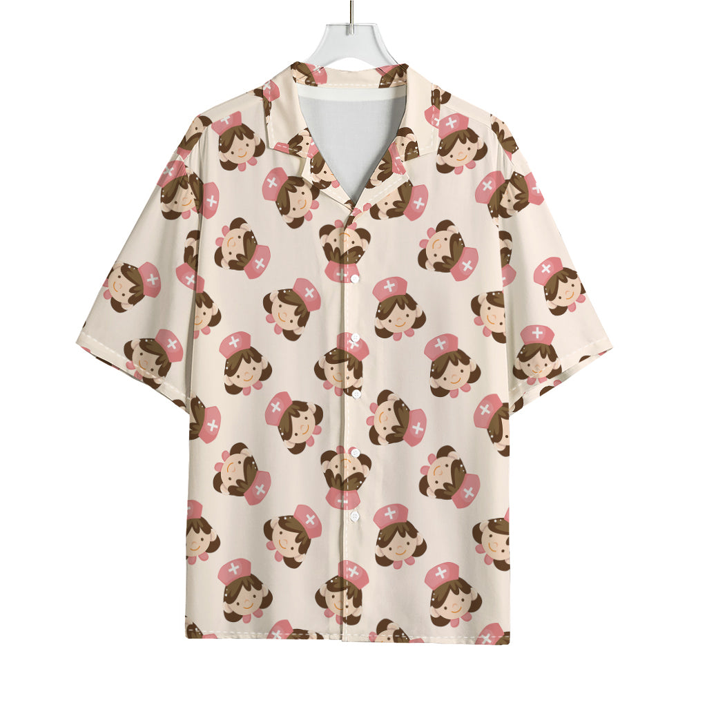 Cute Cartoon Nurse Pattern Print Rayon Hawaiian Shirt
