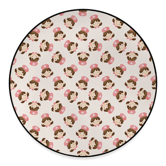 Cute Cartoon Nurse Pattern Print Round Floor Mat