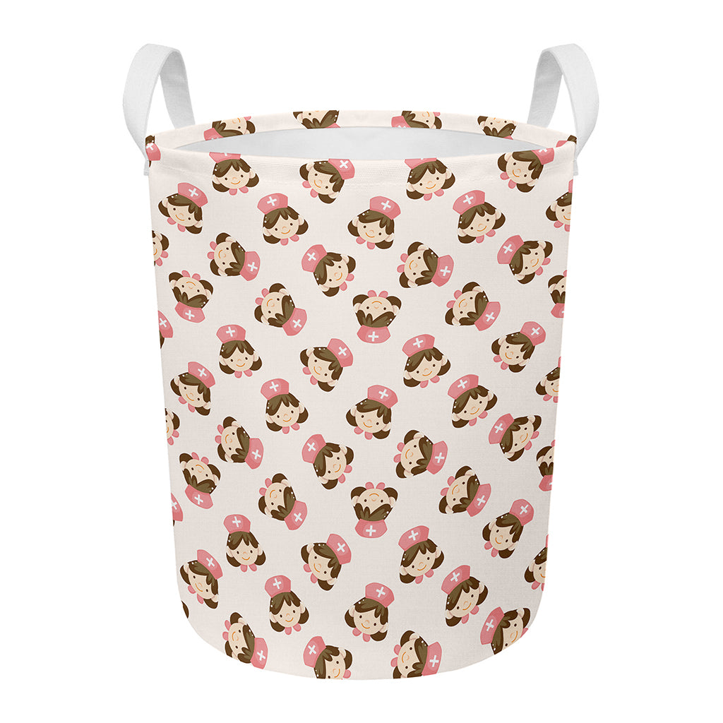 Cute Cartoon Nurse Pattern Print Round Laundry Basket