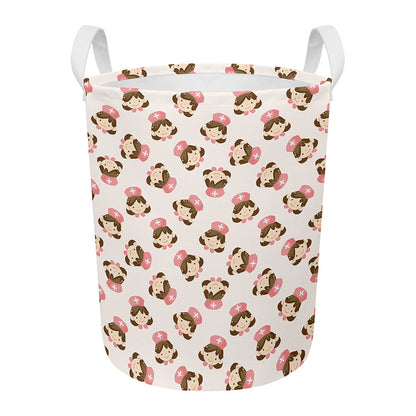 Cute Cartoon Nurse Pattern Print Round Laundry Basket
