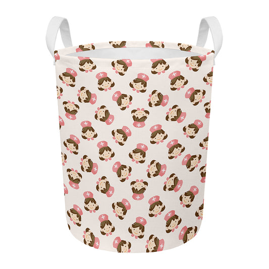 Cute Cartoon Nurse Pattern Print Round Laundry Basket