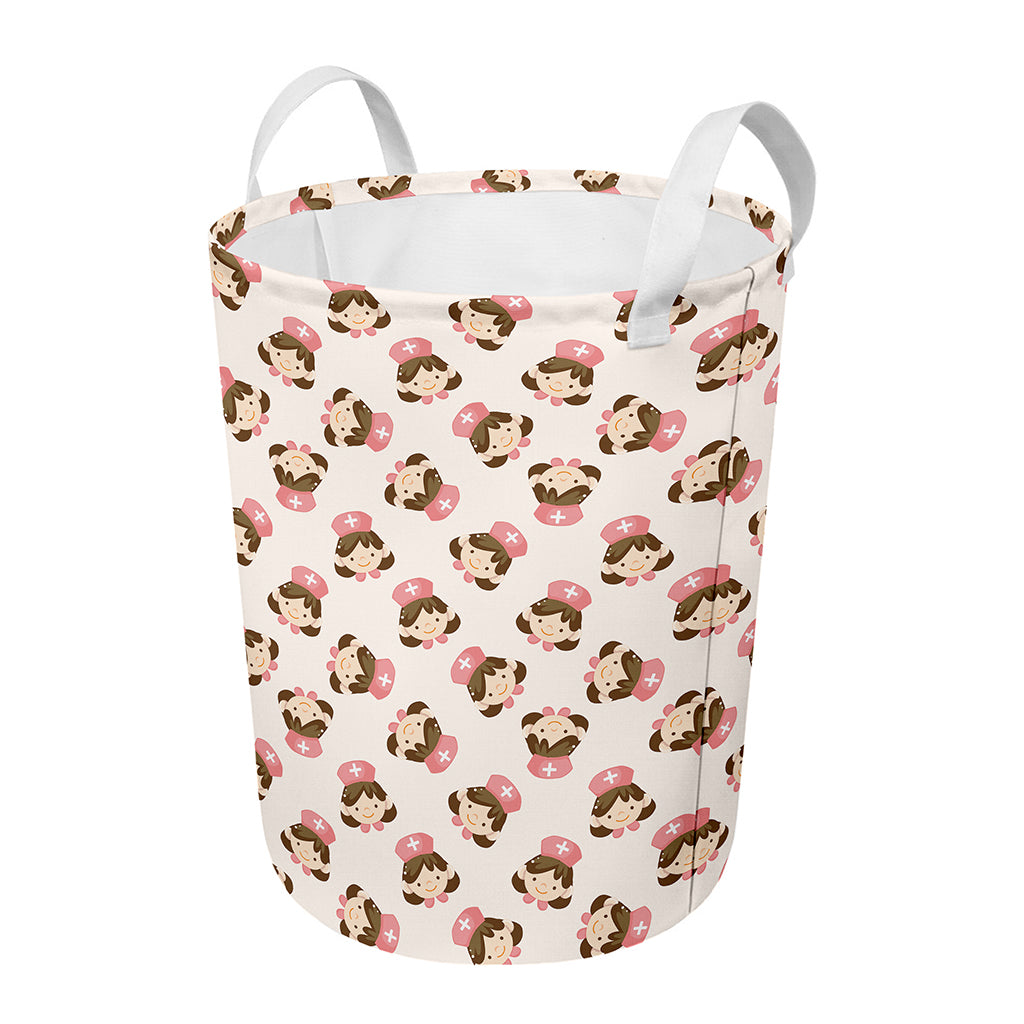 Cute Cartoon Nurse Pattern Print Round Laundry Basket
