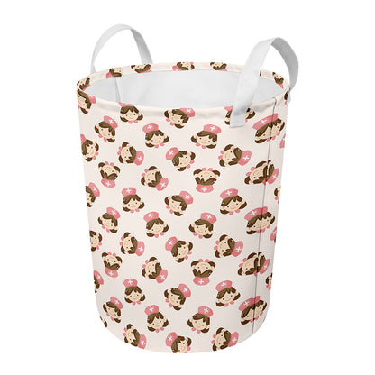 Cute Cartoon Nurse Pattern Print Round Laundry Basket