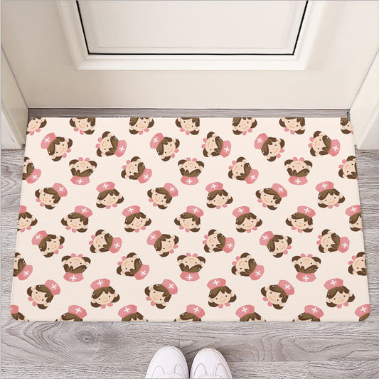 Cute Cartoon Nurse Pattern Print Rubber Doormat