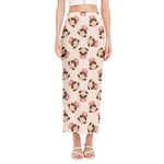 Cute Cartoon Nurse Pattern Print Side Slit Maxi Skirt