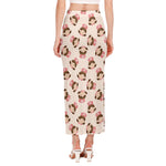 Cute Cartoon Nurse Pattern Print Side Slit Maxi Skirt