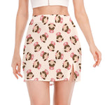 Cute Cartoon Nurse Pattern Print Side Slit Mini Skirt