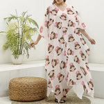 Cute Cartoon Nurse Pattern Print Silk V-Neck Kaftan Dress