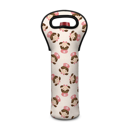 Cute Cartoon Nurse Pattern Print Single Neoprene Wine Tote