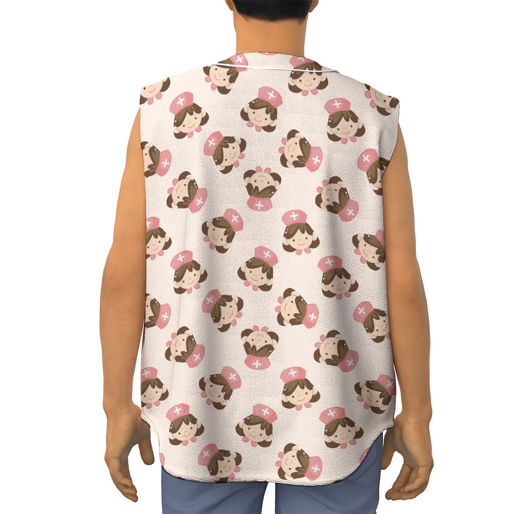 Cute Cartoon Nurse Pattern Print Sleeveless Baseball Jersey