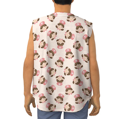 Cute Cartoon Nurse Pattern Print Sleeveless Baseball Jersey