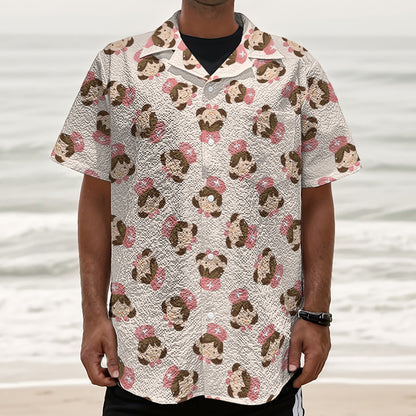 Cute Cartoon Nurse Pattern Print Textured Short Sleeve Shirt