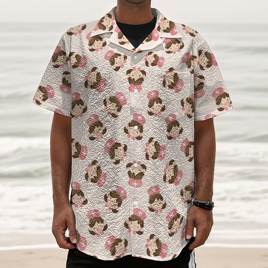 Cute Cartoon Nurse Pattern Print Textured Short Sleeve Shirt