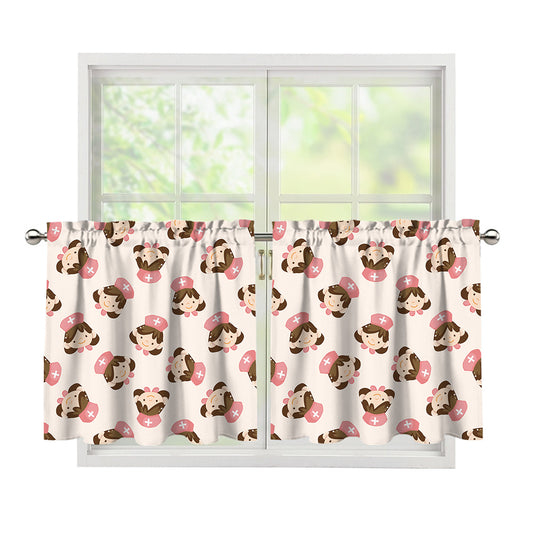 Cute Cartoon Nurse Pattern Print Tier Curtains