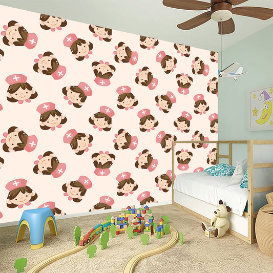 Cute Cartoon Nurse Pattern Print Wall Sticker