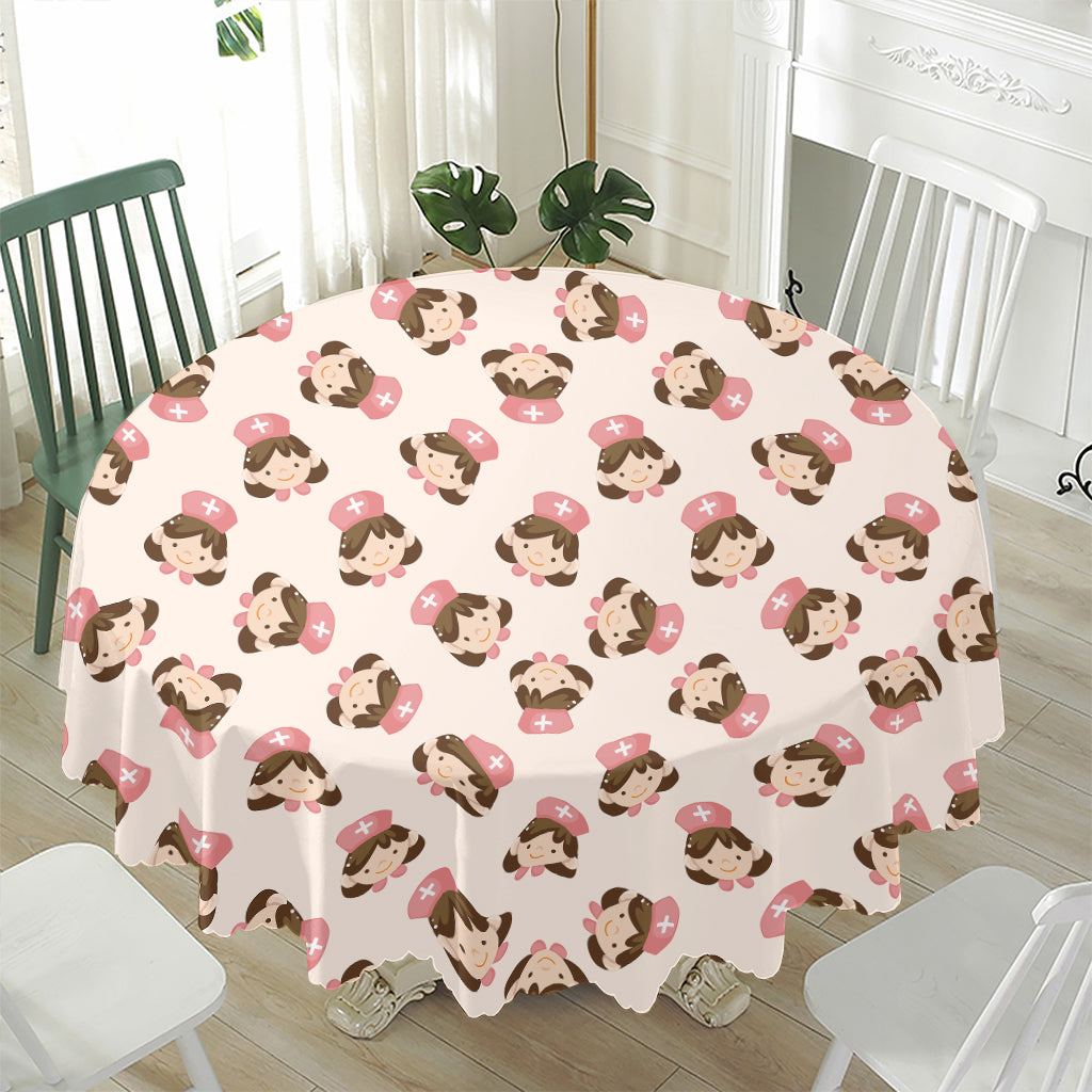 Cute Cartoon Nurse Pattern Print Waterproof Round Tablecloth
