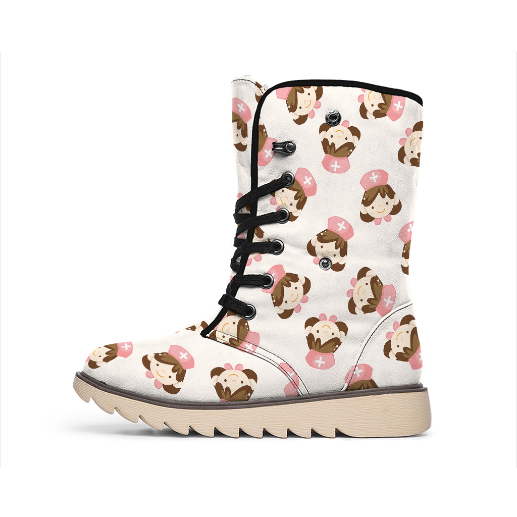 Cute Cartoon Nurse Pattern Print Winter Boots