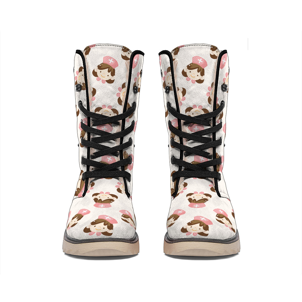 Cute Cartoon Nurse Pattern Print Winter Boots