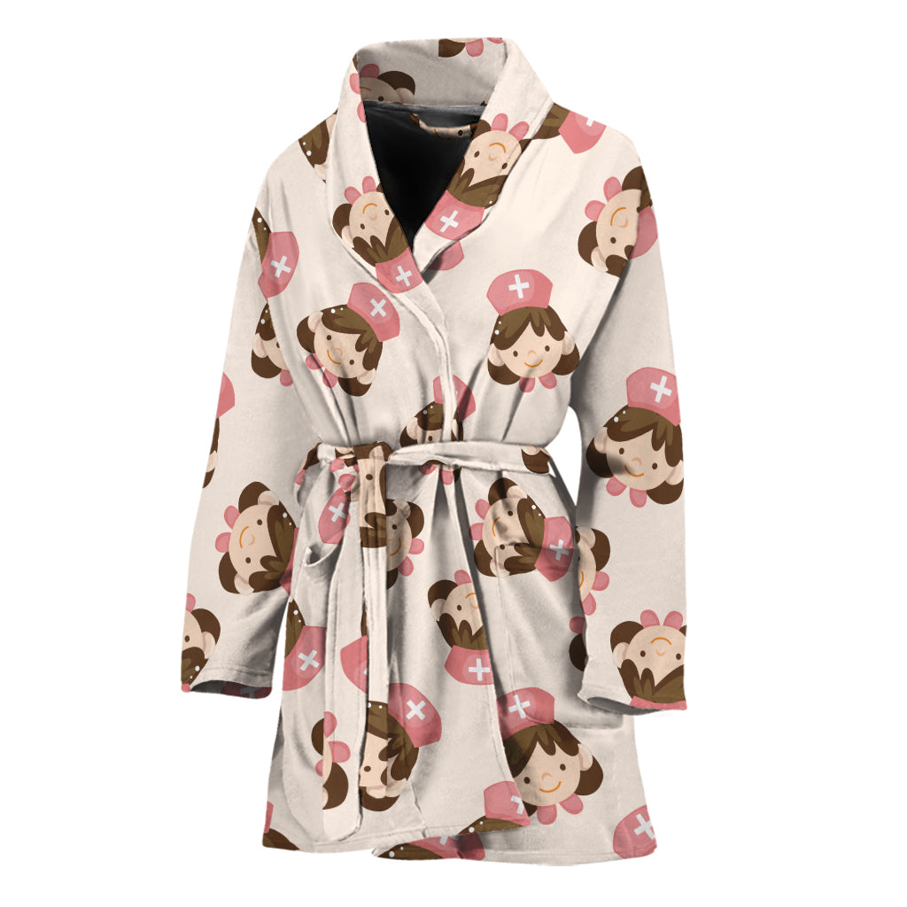 Cute Cartoon Nurse Pattern Print Women's Bathrobe