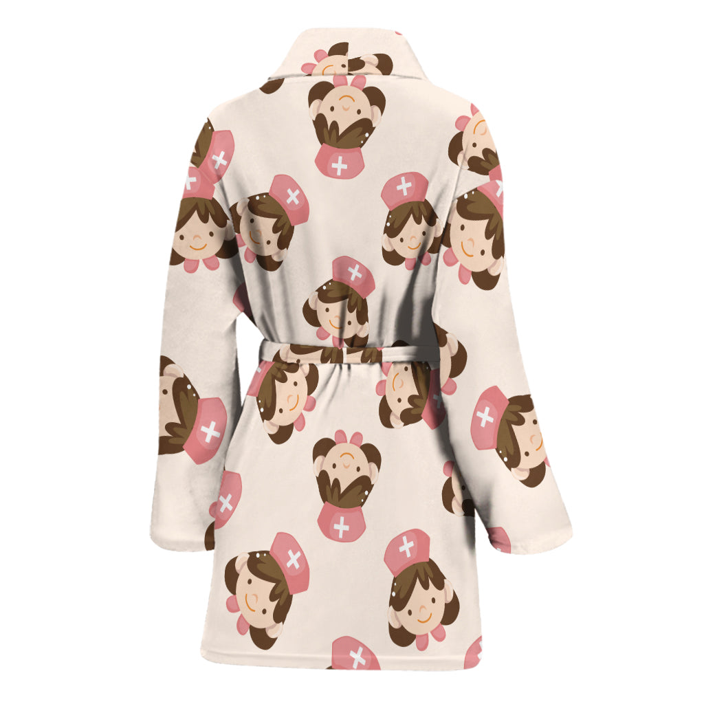 Cute Cartoon Nurse Pattern Print Women's Bathrobe