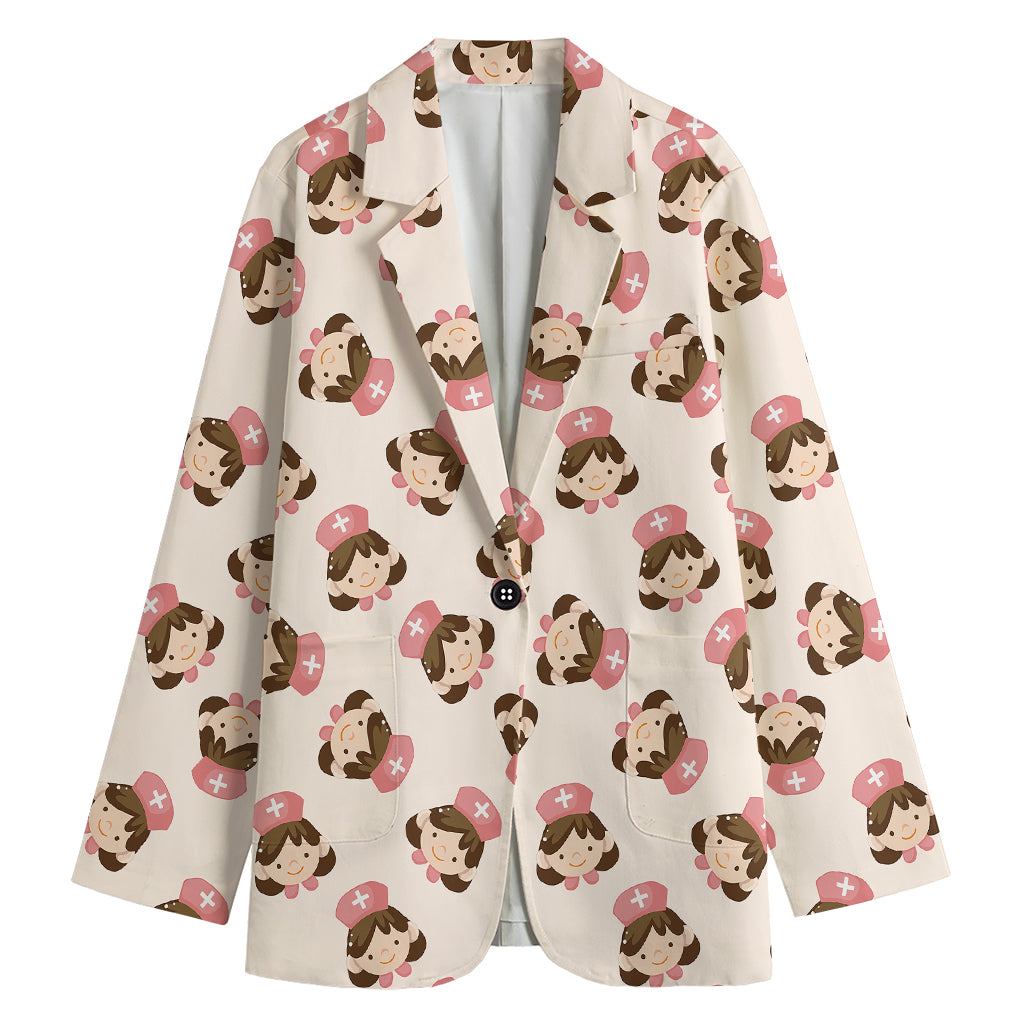 Cute Cartoon Nurse Pattern Print Women's Cotton Blazer