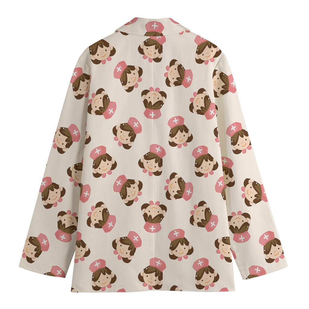 Cute Cartoon Nurse Pattern Print Women's Cotton Blazer
