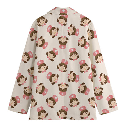Cute Cartoon Nurse Pattern Print Women's Cotton Blazer