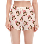 Cute Cartoon Nurse Pattern Print Women's Split Running Shorts