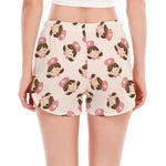 Cute Cartoon Nurse Pattern Print Women's Split Running Shorts