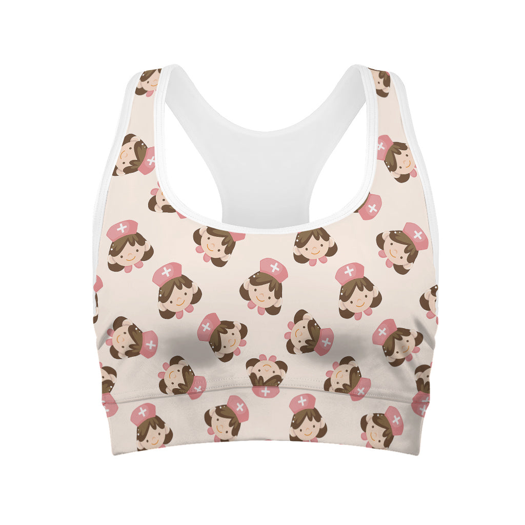 Cute Cartoon Nurse Pattern Print Women's Sports Bra