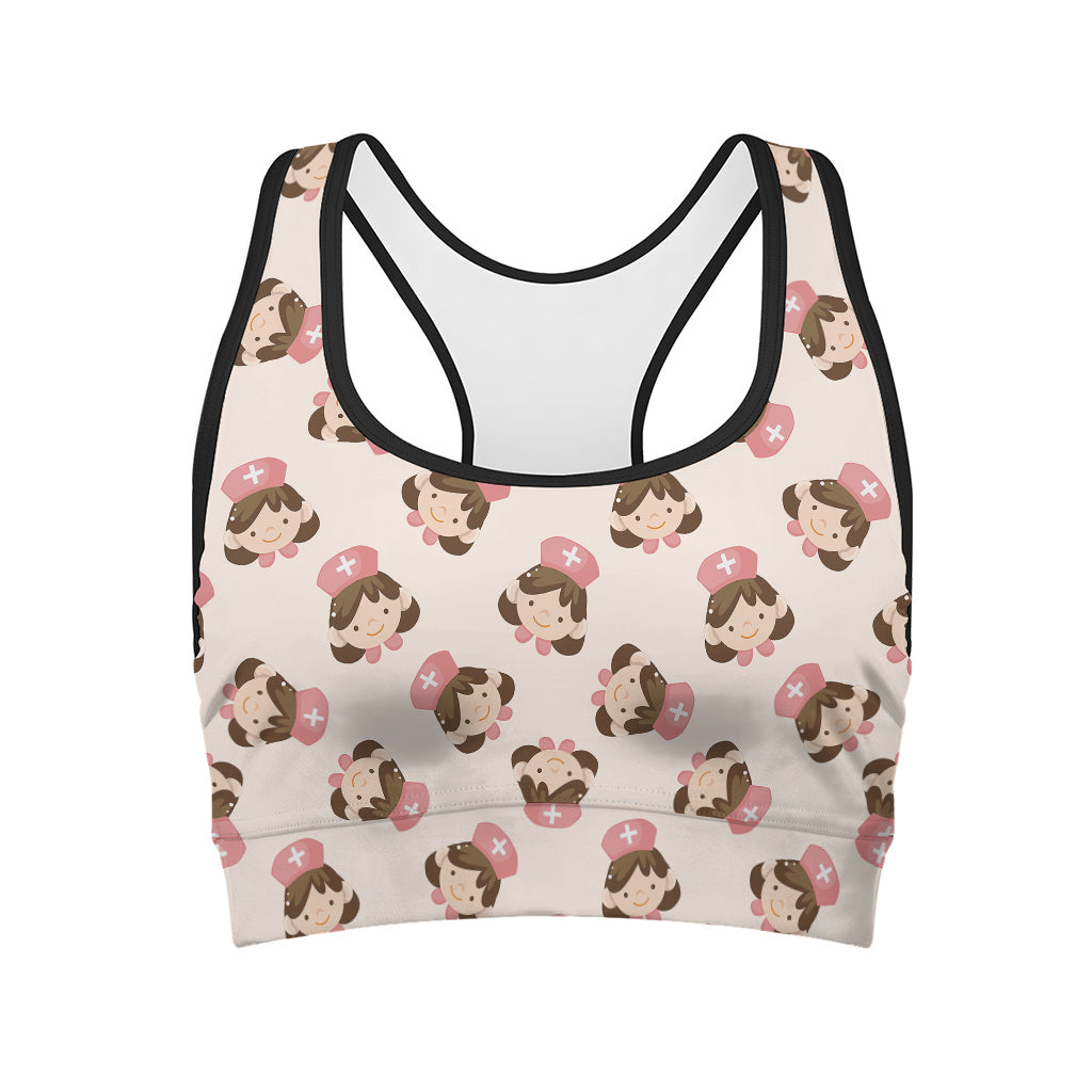 Cute Cartoon Nurse Pattern Print Women's Sports Bra