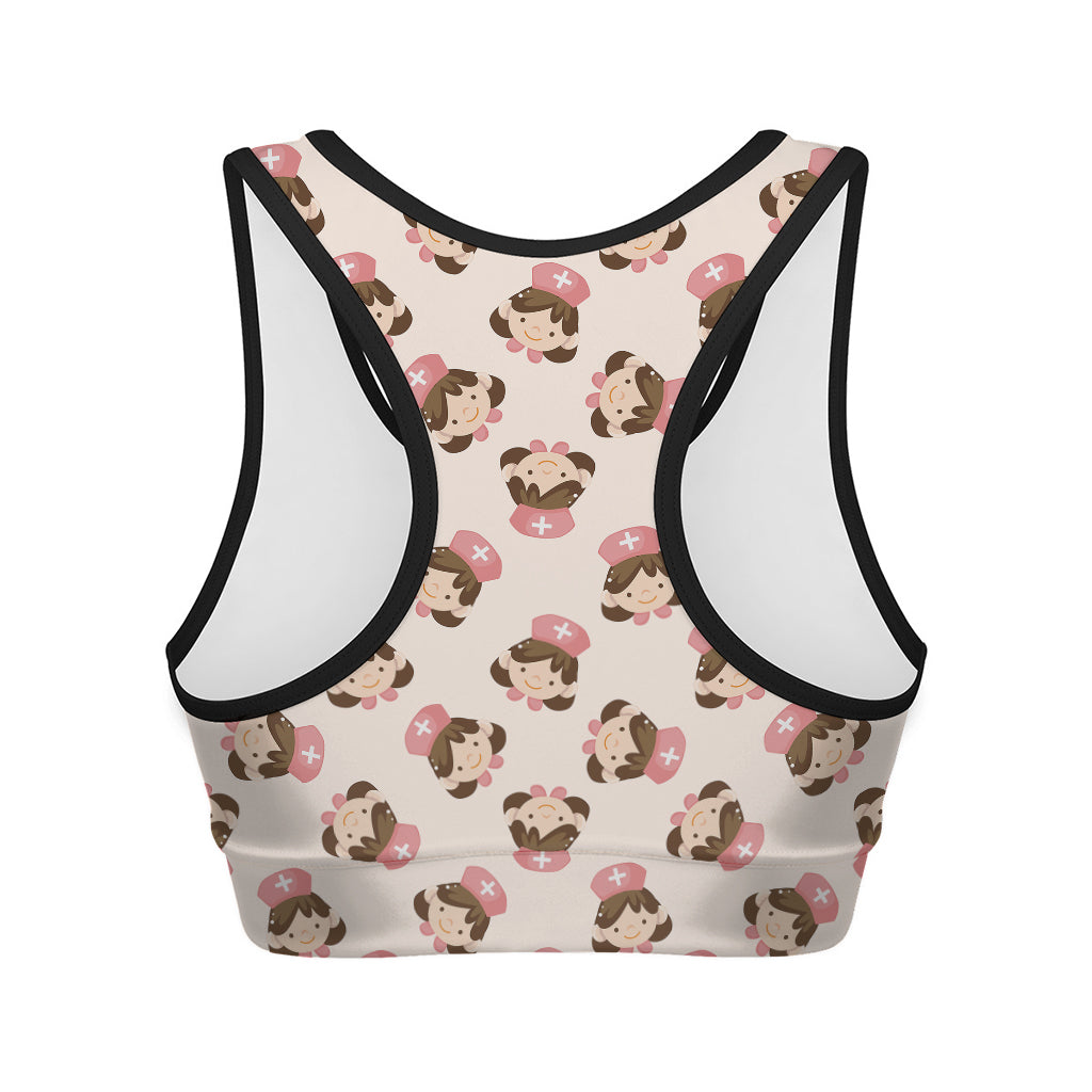 Cute Cartoon Nurse Pattern Print Women's Sports Bra