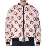 Cute Cartoon Nurse Pattern Print Zip Sleeve Bomber Jacket