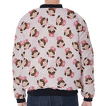 Cute Cartoon Nurse Pattern Print Zip Sleeve Bomber Jacket
