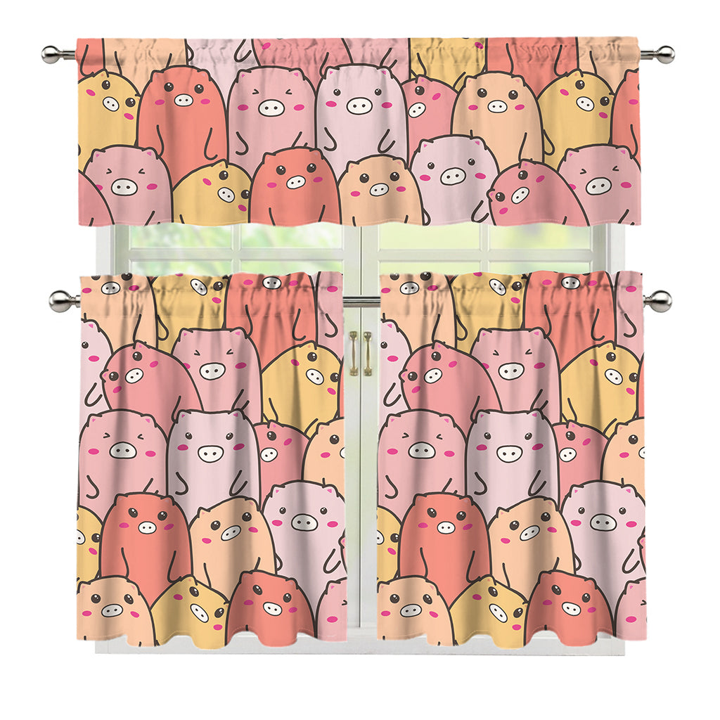 Cute Cartoon Pig Pattern Print 3 Piece Kitchen Curtains