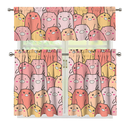 Cute Cartoon Pig Pattern Print 3 Piece Kitchen Curtains
