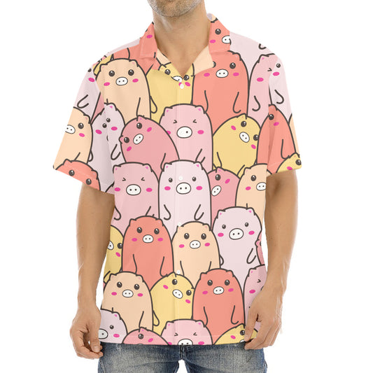 Cute Cartoon Pig Pattern Print Aloha Shirt
