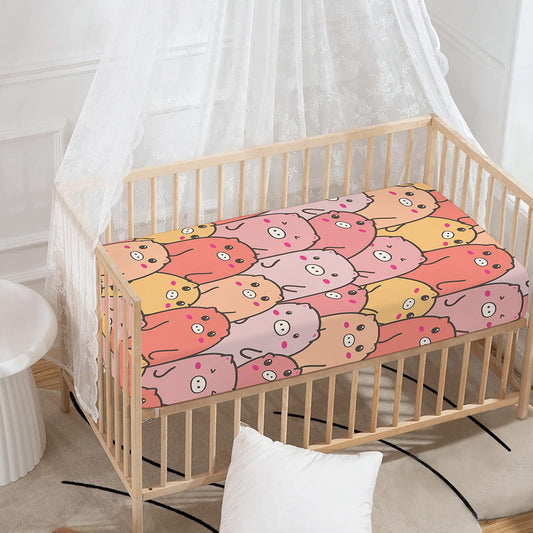 Cute Cartoon Pig Pattern Print Baby Crib Sheet