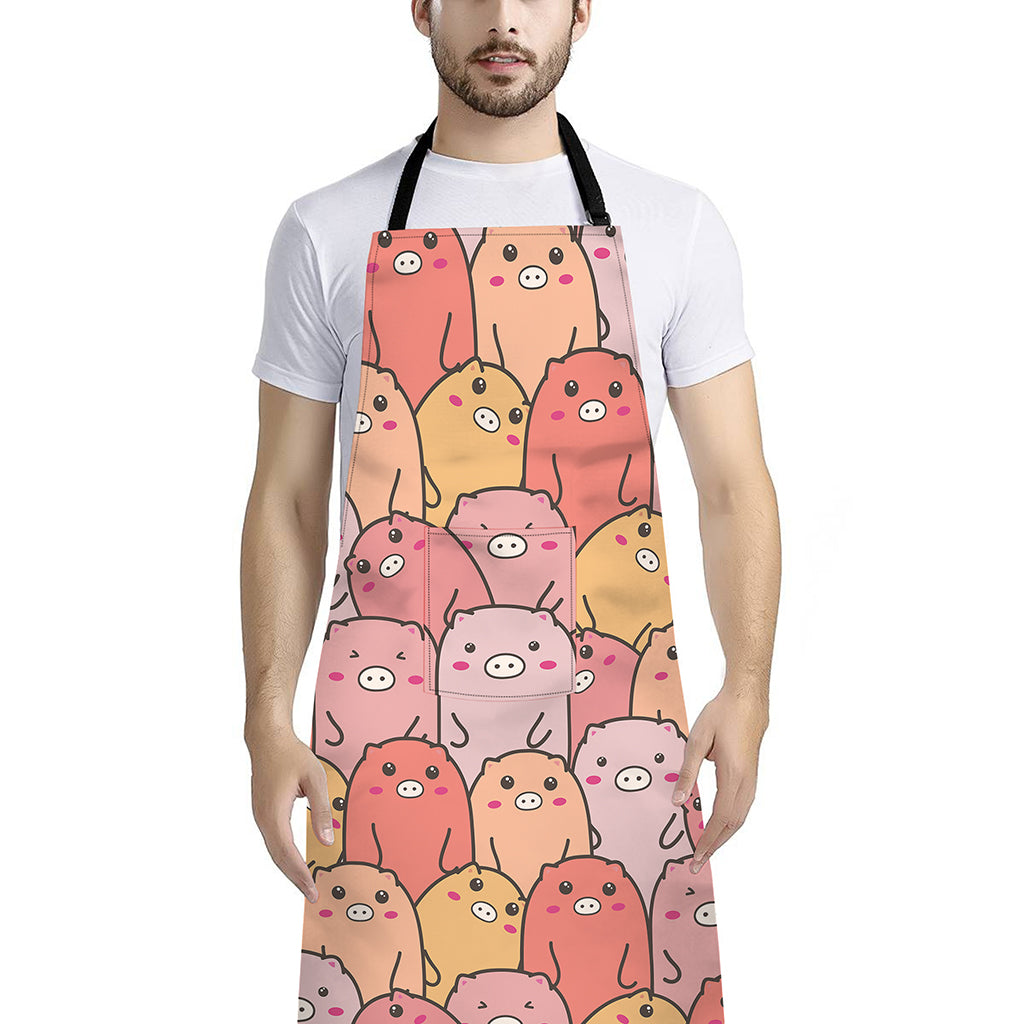 Cute Cartoon Pig Pattern Print Bib Apron With Pocket