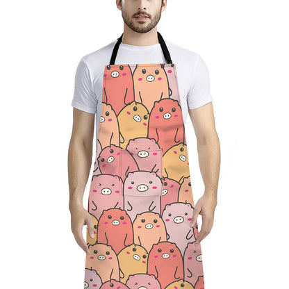 Cute Cartoon Pig Pattern Print Bib Apron With Pocket